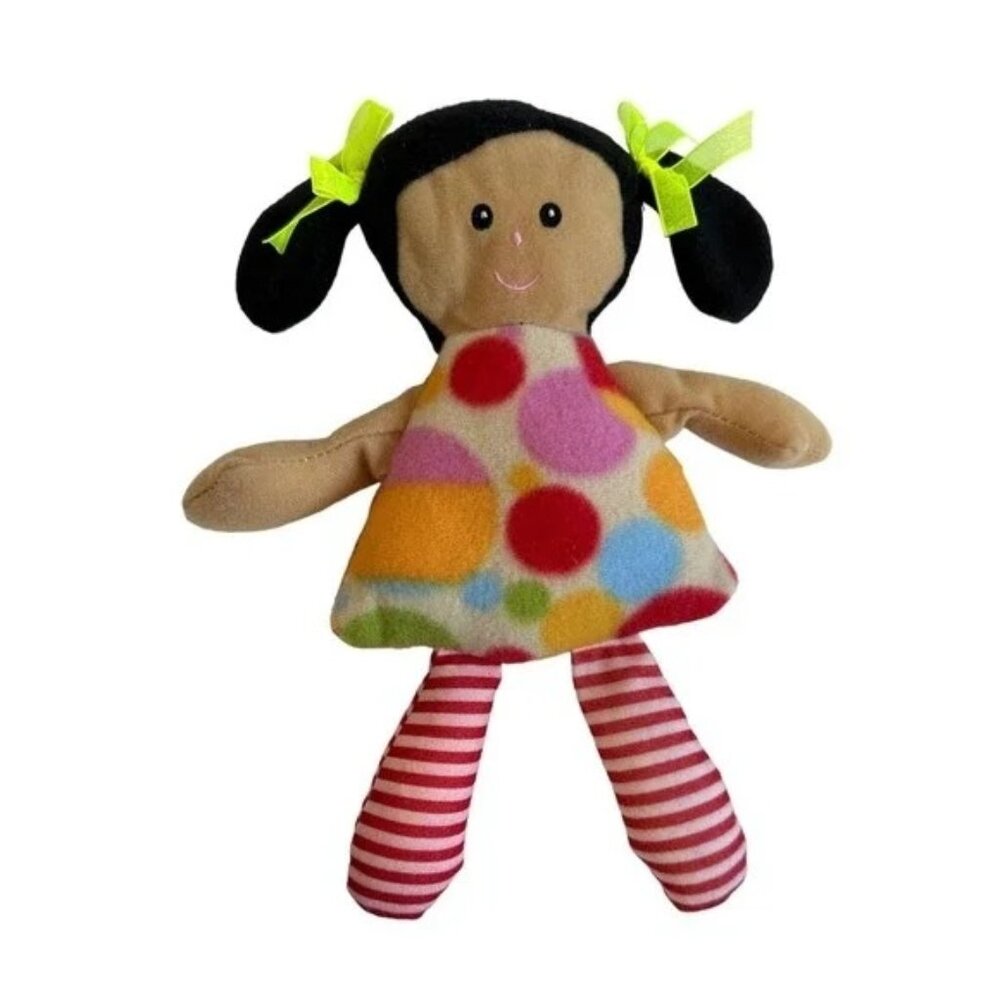 Rag‎ Doll Plush Poupee De Chiffon Polka Dots Dress Striped Legs Green Bows 10"